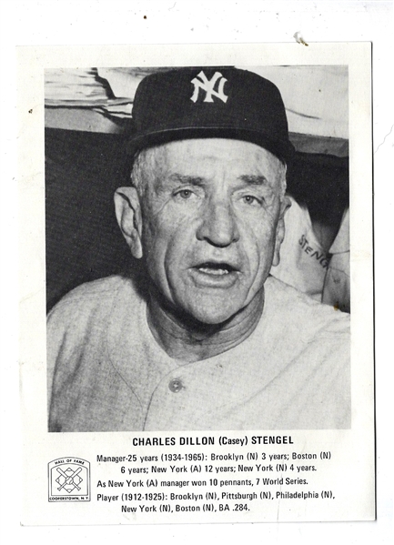 C. 1970's Casey Stengel (HOF) Cooperstown 5 x 7 Photo