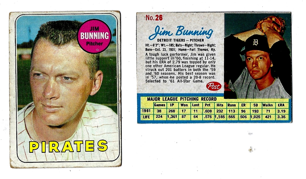 1960's Jim Bunning Lot of (2) Cards - 1962 Post Cereal & 1969 Topps 