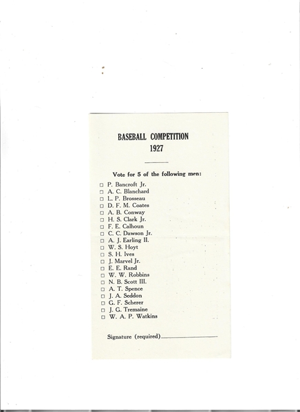 1927 Yale Baseball Competition (1) Page Roster