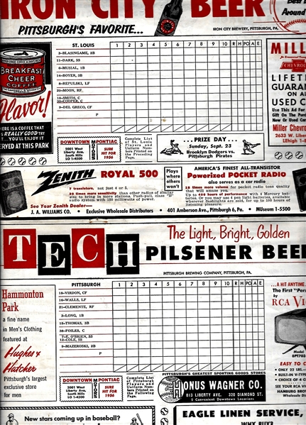 1956 Pittsburgh Pirates (NL) vs. St. Louis Cardinals Home Program - Missing Both Covers