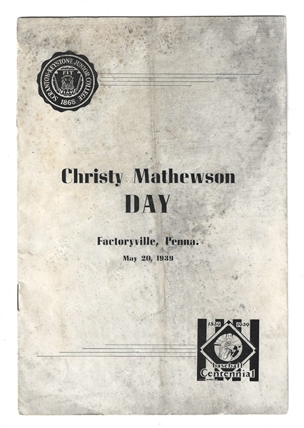 1939 Christy Mathewson (HOF) Day in Factoryville, Pa. Tribute Booklet