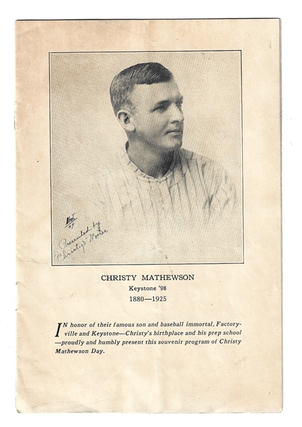 1939 Christy Mathewson (HOF) Day in Factoryville, Pa. Tribute Booklet