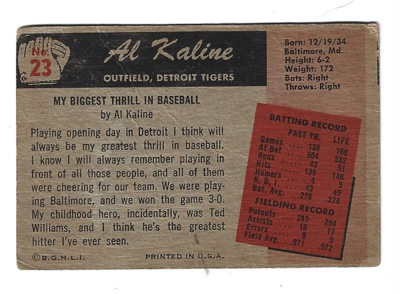 1955 Al Kaline (HOF) Bowman Baseball Card