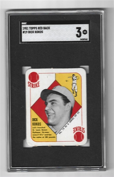 1951 Dick Kokos Topps Red Back Card PSA Graded 3