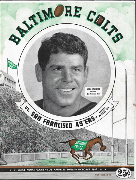 1947 Baltimore Colts (AAFC) vs. SF 49'ers Official Program at Baltimore