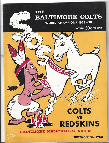 1960 Baltimore Colts (NFL) vs. Washington Redskins Official Program 