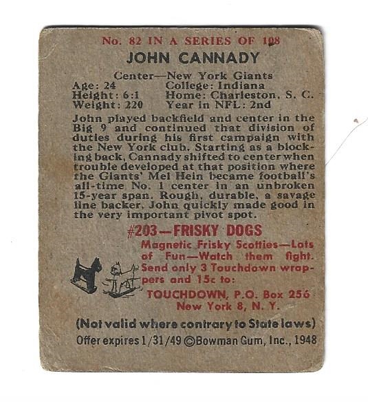 1948 Bowman Football - John Cannady (NY Giants)  - Football Card