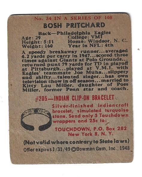 1948 Bosh Pritchard Bowman Football Card