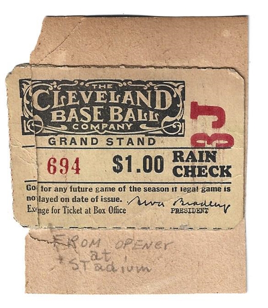 1932 Cleveland Municipal Stadium - 1st Opening Game - Grandstand Ticket Stub