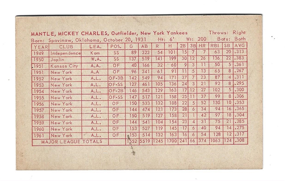 1962 Mickey Mantle (HOF) - Red Stats on Back Exhibit Card