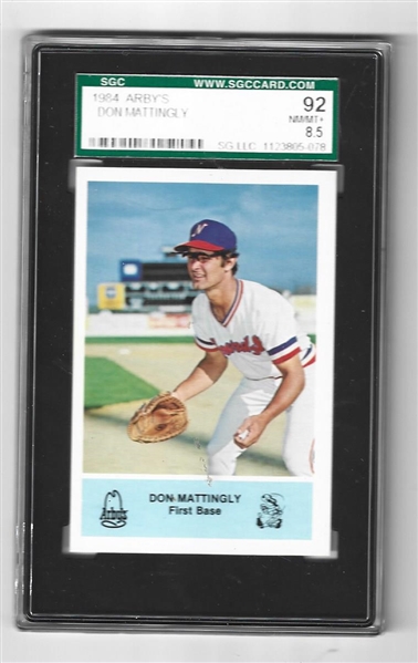 1984 Don Mattingly (NY Yankees) Arby's Baseball Card SGC Graded 92 (8.5)