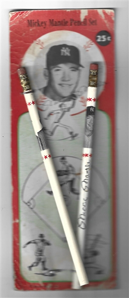 1950's Mickey Mantle (HOF) Pencils with Original Display Backing