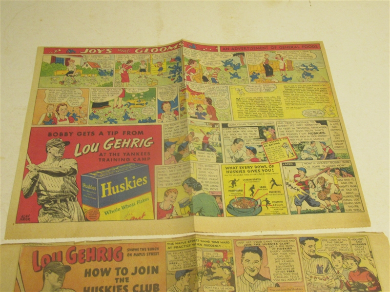 1937 Lou Gehrig (HOF) Lot of (2) Huskies Cereal Comic Display Ads