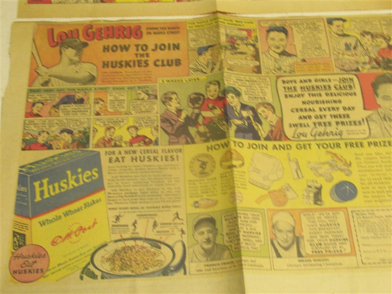 1937 Lou Gehrig (HOF) Lot of (2) Huskies Cereal Comic Display Ads