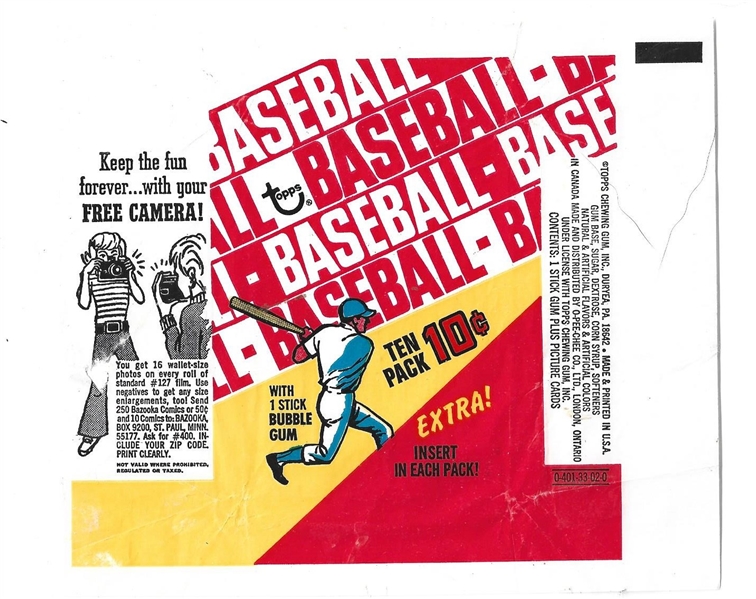 1970 Topps Baseball 10 Cent Wrapper - Better Grade