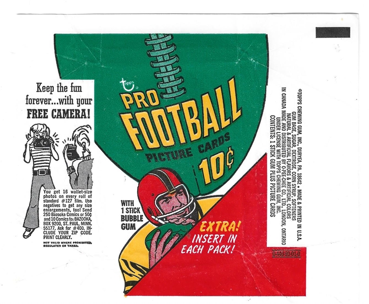 1970 Topps Football 10 Cent Wrapper - Better Grade