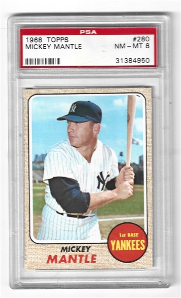 1968 Mickey Mantle (HOF) Topps Baseball Card Graded PSA 8