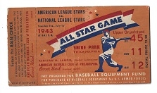 1943 MLB All-Star Game Official Ticket at Shibe Park in Philadelphia