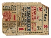 1937 World Series (NY Yankees vs. NY Giants) Official Ticket Game # 1 