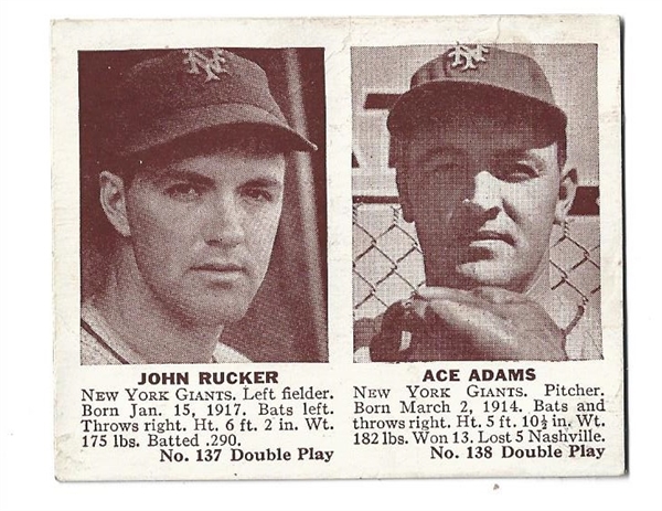 1941 Double Play Baseball Card -  John Rucker & Ace Adams