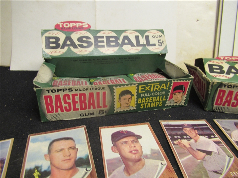 1962 Topps Baseball Memorabilia Lot - Display Box, (3) Reconstituted Packs, Cards & Gum