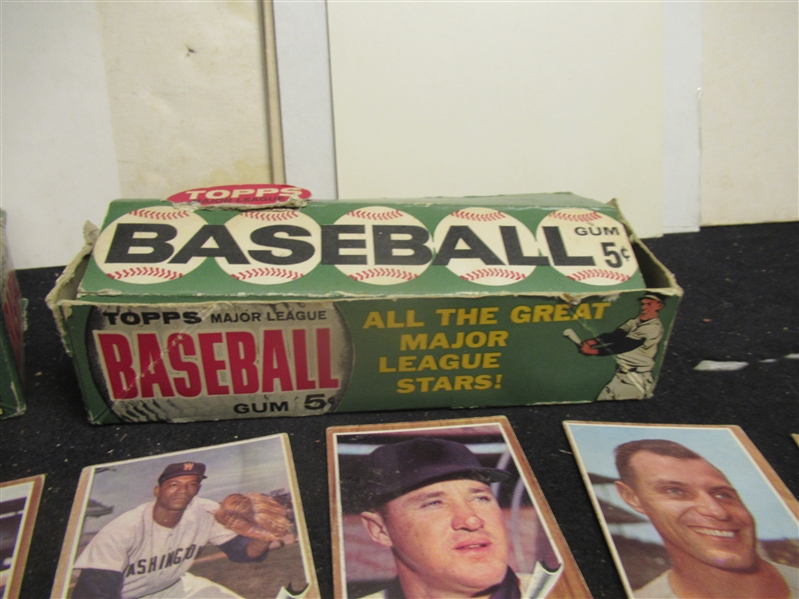 1962 Topps Baseball Memorabilia Lot - Display Box, (3) Reconstituted Packs, Cards & Gum