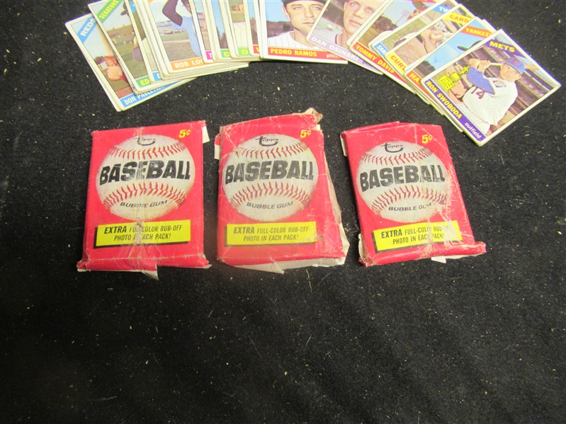 1966 Topps Baseball Memorabilia Lot - (1) Box, (3) Reconstituted Packs & (40) Cards