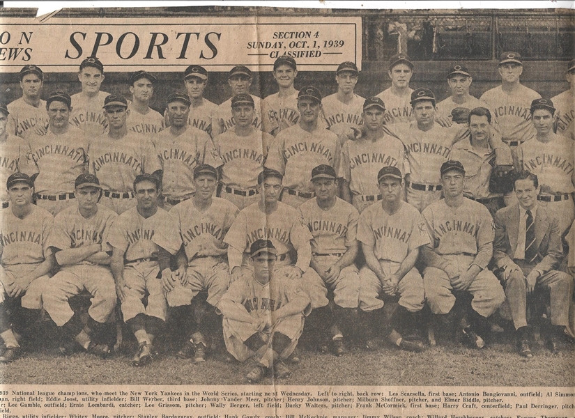 1939 Cincinnati Reds (NL Champions) Dayton (Ohio) News Panoramic Team Photo