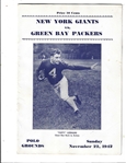 1942 NY Giants (NFL) vs. Green Bay Packers Football Program 