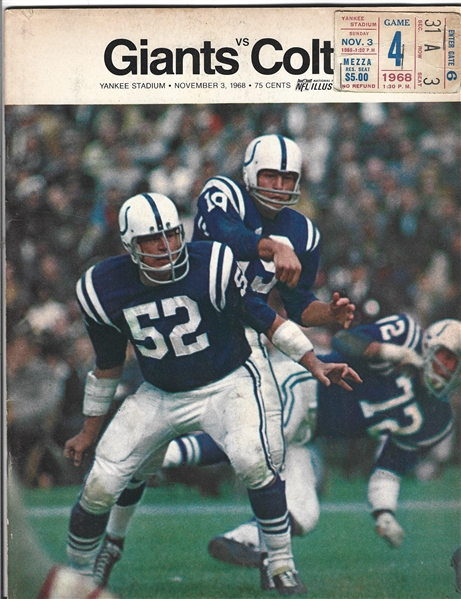 1968 NY Giants (NFL) vs. Baltimore Colts Official Program with Ticket & Clippings