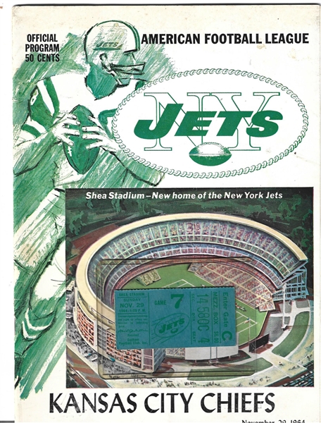 1964 NY Jets (AFL) vs. KC Chiefs Official Program with Ticket Stub