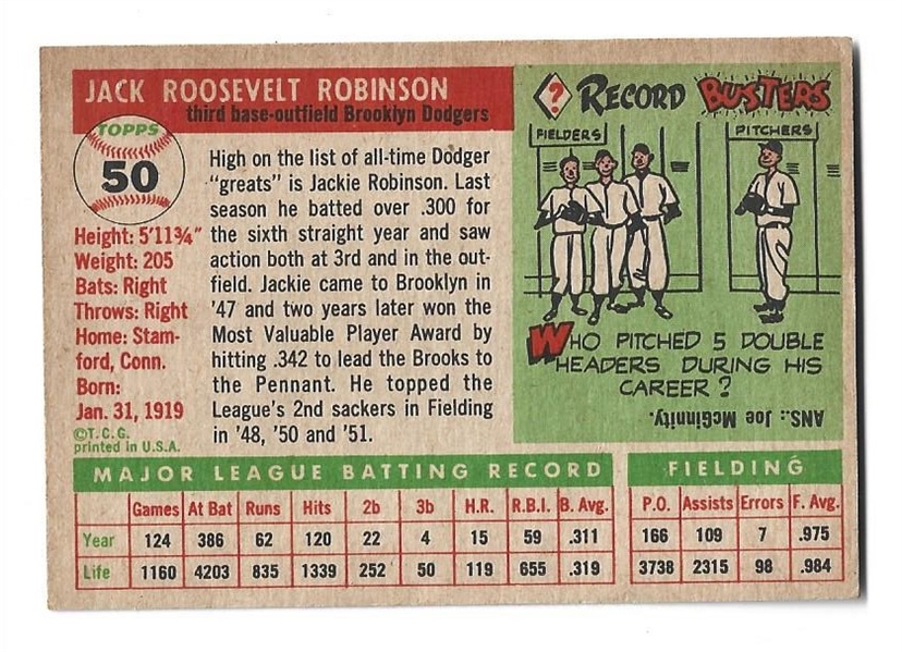 1955 Jackie Robinson (HOF) Topps Baseball Card 