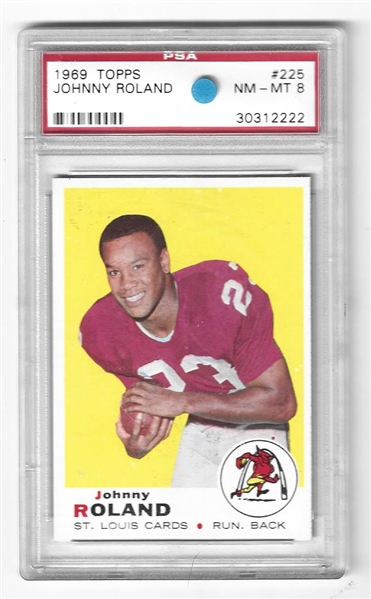 1969 Johnny Roland (St. Louis Cardinals) Topps Football Card PSA Graded 8