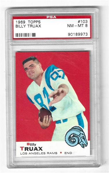 1969 Billy Truax (LA Rams) Topps Football Card Graded PSA 8