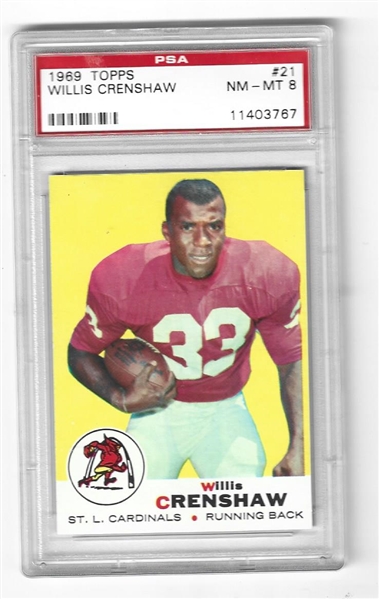 1969 Willis Crenshaw (St. Louis Cards) Topps Football Card PSA Graded 8