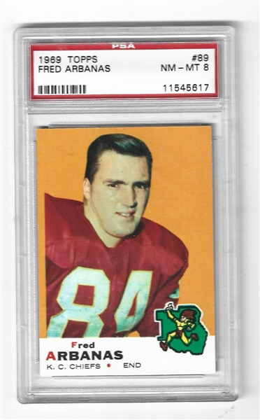 1969 Fred Arbanas (KC Chiefs) Topps Football Card PSA Graded 8