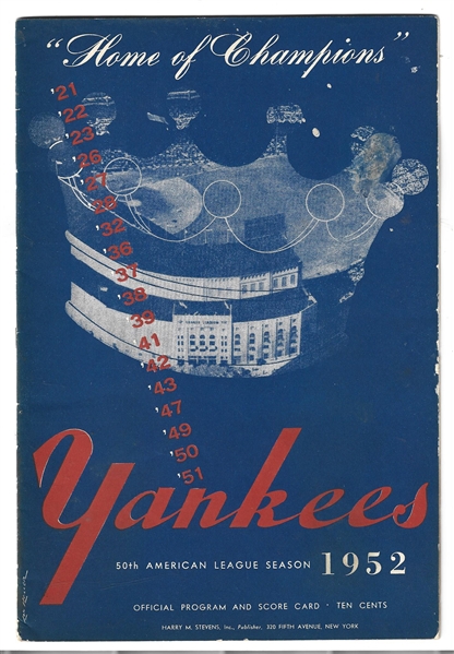 1952 NY Yankees (AL) vs. Chicago White Sox Official Program