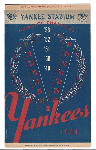 1954 NY Yankees (AL) vs. Chicago White Sox Official Program