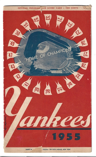 1955 NY Yankees (AL) vs. KC Athletics Official Program 