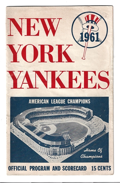 1961 NY Yankees (AL) vs. Chicago White Sox Official Program 