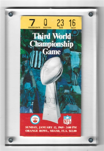 1969 Super Bowl Three (Third World's Championship) Official Ticket - NY Jets vs. Baltimore Colts