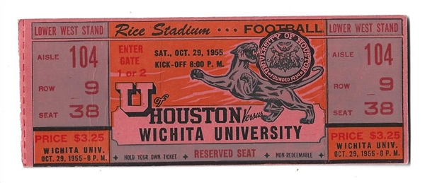 1955 Houston U. (NCAA) vs. Wichita U. College Football Ticket