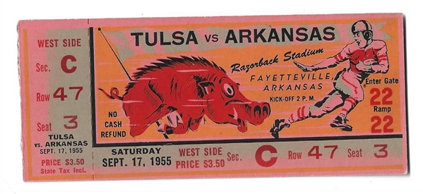 1955 Arkansas vs. Tulsa (NCAA) College Football Ticket