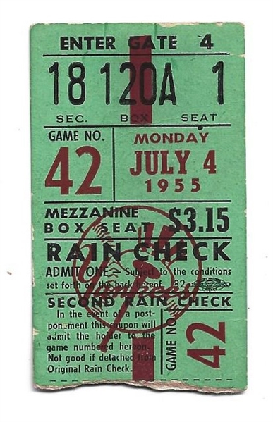 1955 NY Yankees (AL Champs) Ticket Stub