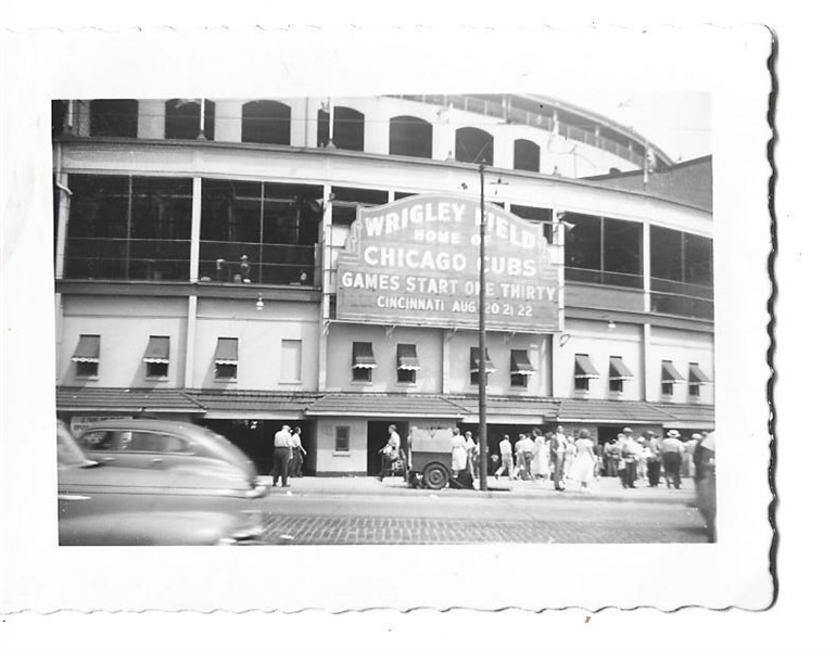 1940's Wrigley Field Kodak Style Photo - Marquee View of Stadium 