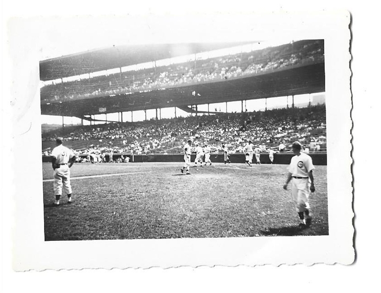 1940's Wrigley Field Kodak Style Photo - Pre Game View of the Stands Along The 1st Base Line