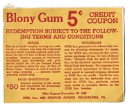 C. Late 1940s Blony Gum (Bowman Baseball) 5 Cent Redemption Coupon # 1