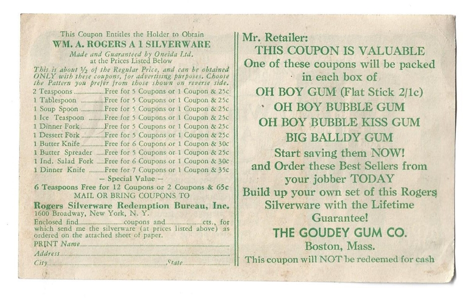 C. 1930's Goudey Gum (Boston, Mass.) Redemption Coupon 