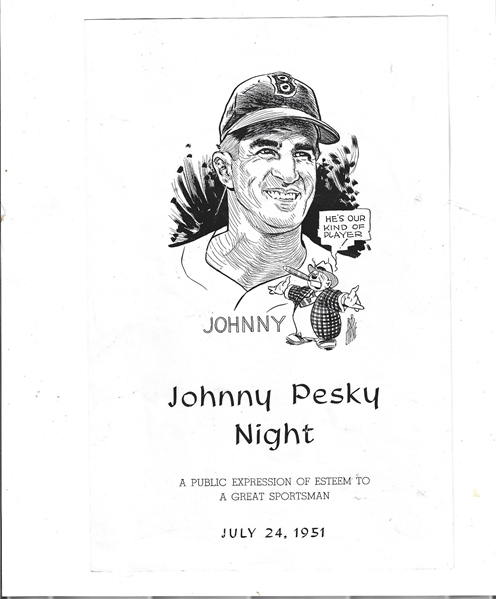 1951 Johnny Pesky (Boston Red Sox) Night Official Program