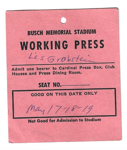 1971/72 St. Louis Cardinals Working Press Pass